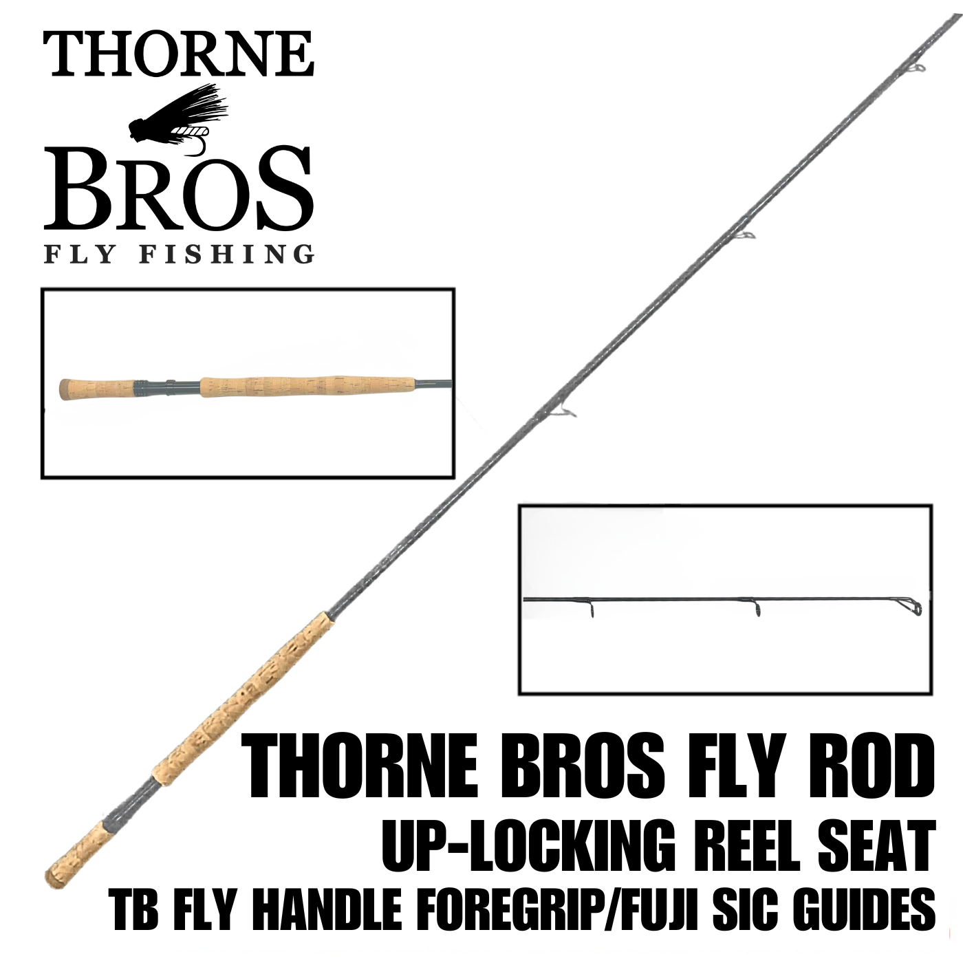 Thorne Bros Musky Fly Rod - Heavy with cork handle, up-locking reel seat, full-length fishing rod featuring Fuji SIC guides designed for musky and fly fishing.