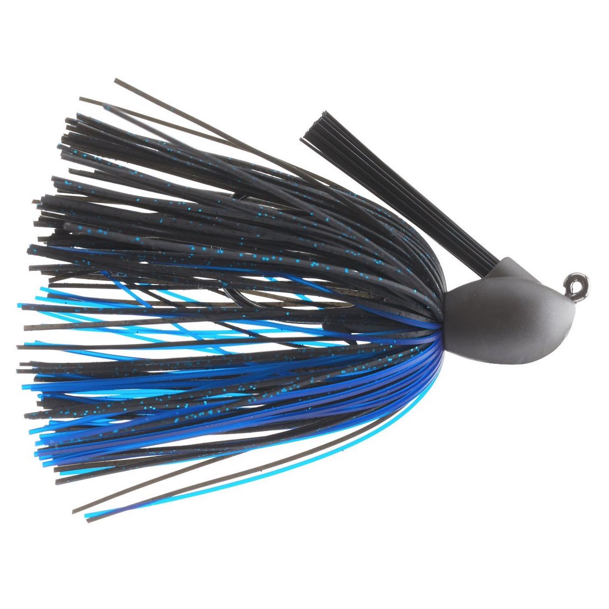 Keitech Model 1 Tungsten Casting Jig fishing lure featuring a black and blue skirt with flecks, designed for musky and freshwater fishing tackle applications.