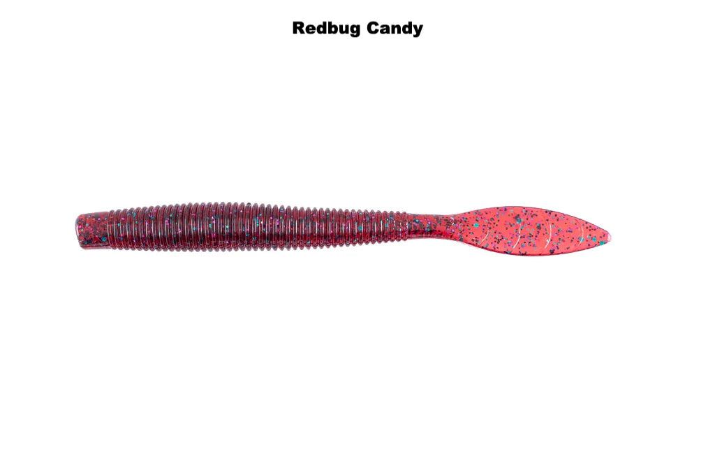 Missile Baits Quiver soft fishing lure in red and purple tones with a ribbed body and paddle tail designed for freshwater fishing tackle enthusiasts.