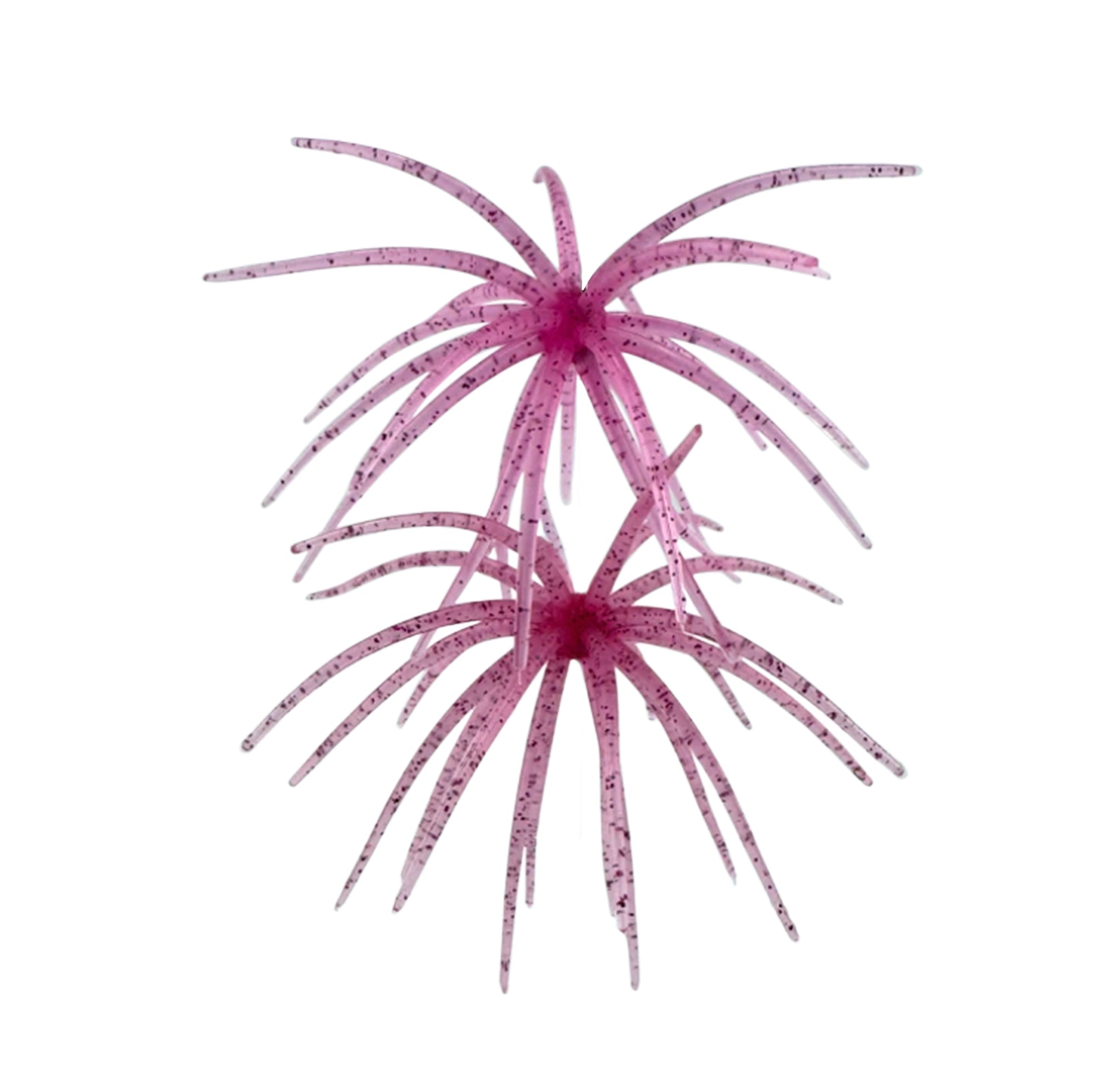 Arsenal Morning Star Urchin Elastomer Bait in translucent pink with dark speckles, featuring multiple flexible tendrils designed to mimic aquatic prey for fishing tackle use.