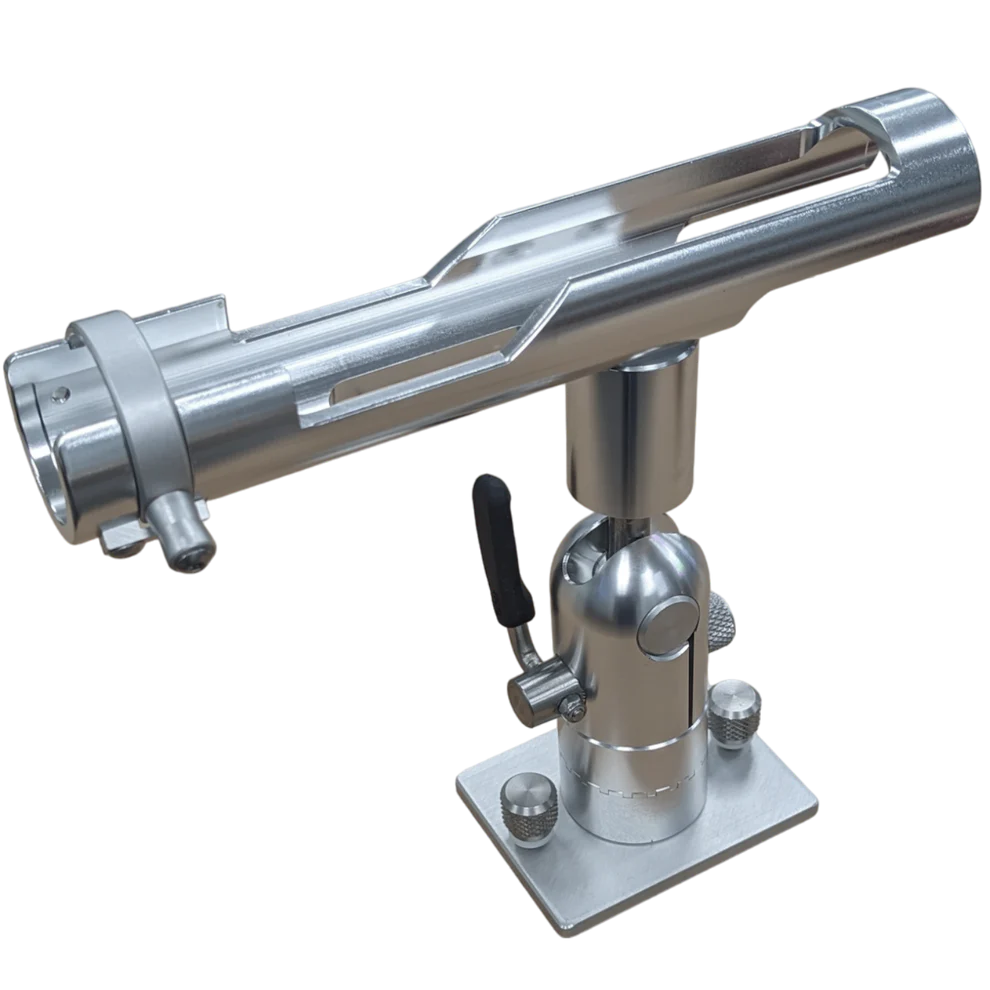 Cisco Long Cradle Rod Holder w/ locking ring Track Mt. PN: PKLTR is a durable, polished metal fishing rod holder with adjustable mount and secure locking ring for stable positioning on boats.