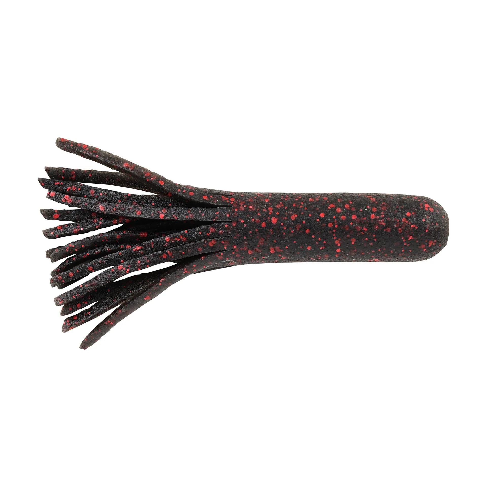 Berkley Powerbait MaxScent Tubes fishing lure in black with red flecks, featuring a soft, flexible body with multiple tentacle-like appendages for realistic movement.