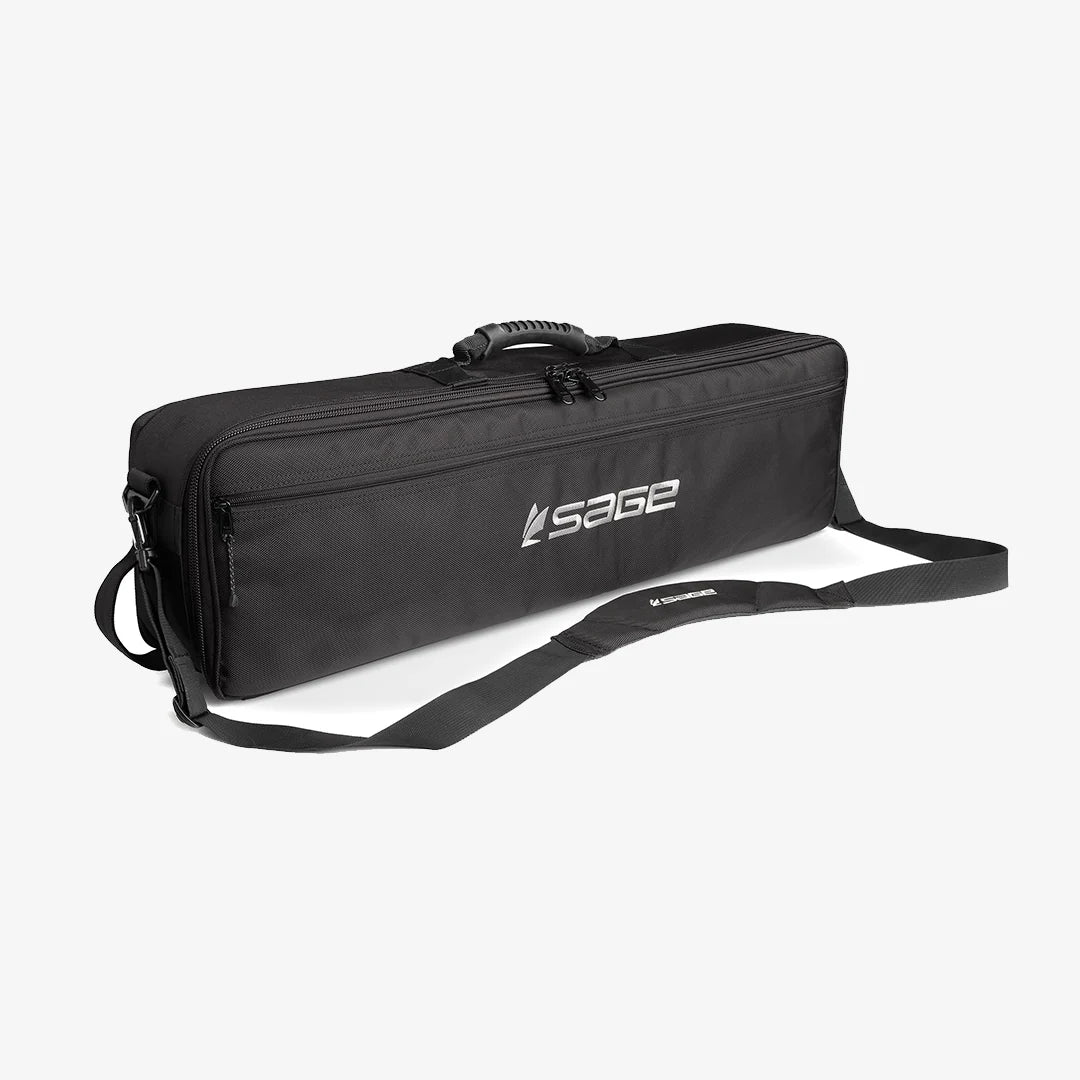 Sage Ballistic Rod and Reel Brief black padded fishing rod and reel case with shoulder strap and zippered compartments for organized fishing gear