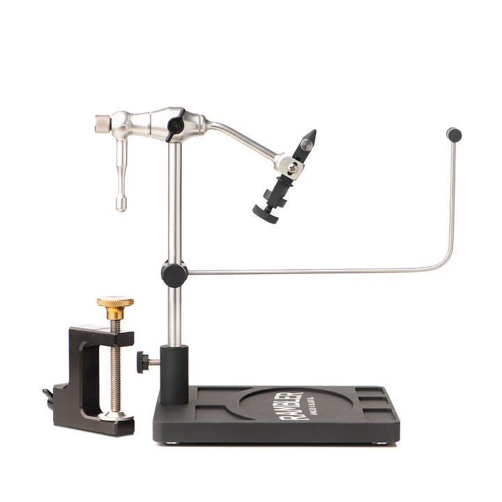 Rambler Nomad Vise with a sturdy metal clamp base, adjustable jaws, and a long arm designed for secure fly tying and fishing tackle preparation.