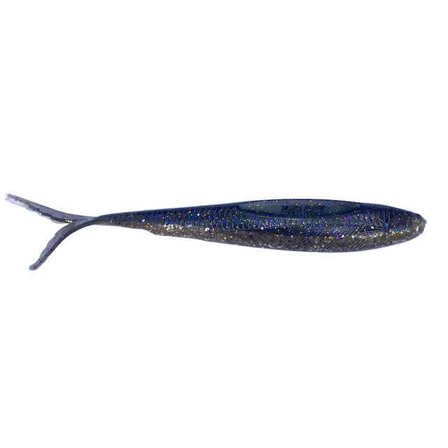 Beast Coast Seduce FFS Minnow fishing lure in dark blue with glitter accents and a forked tail, designed for effective freshwater and musky fishing tackle use.