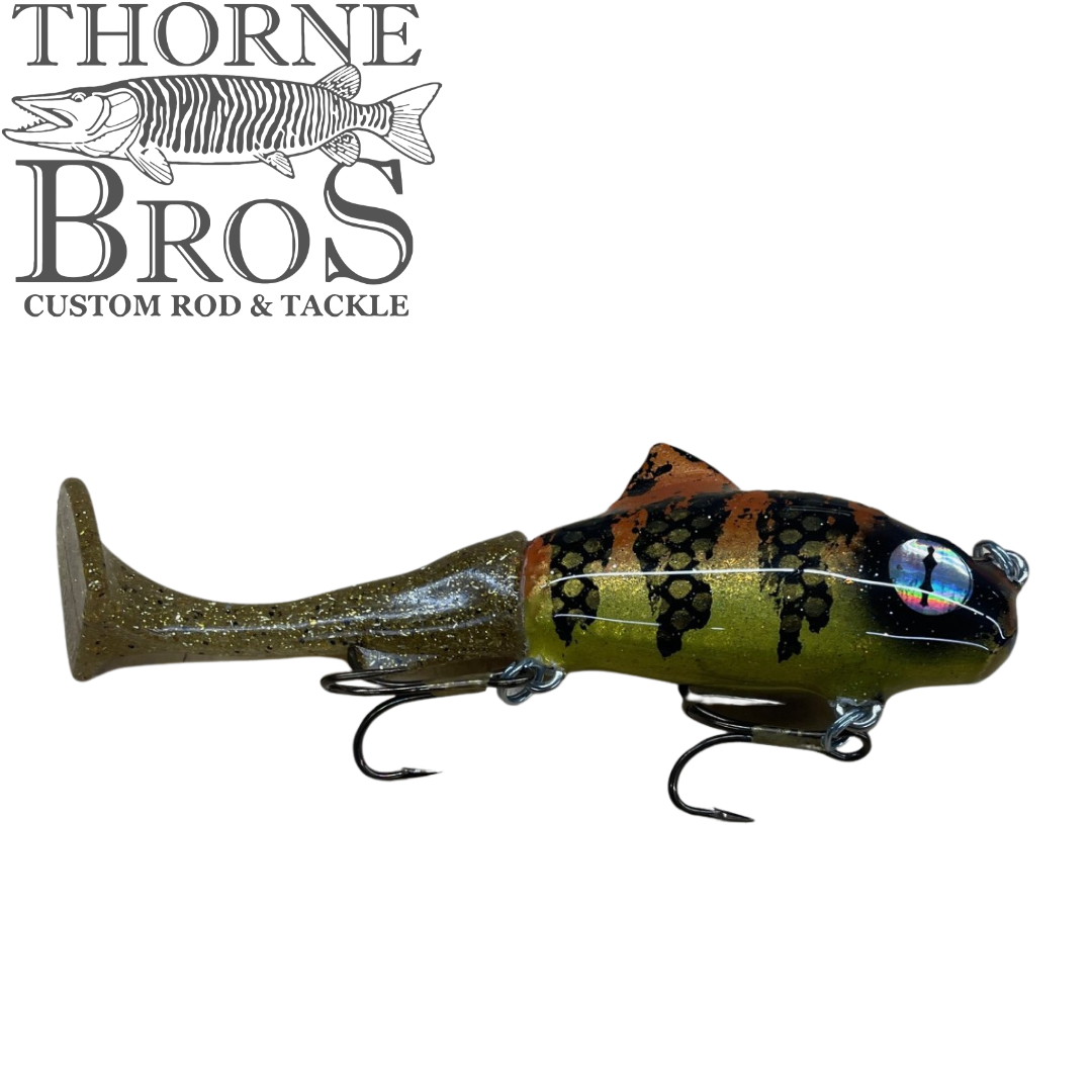 Zilla Baits TicTak musky fishing lure with olive and black fish pattern and treble hooks from Thorne Bros for freshwater fishing tackle