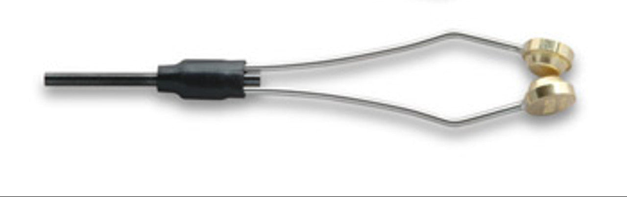 Umpqua Tiemco Ceramic Straight/Heavy Bobbin with a metal frame and brass ceramic weighted ends designed for precise fly tying and fishing tackle applications.