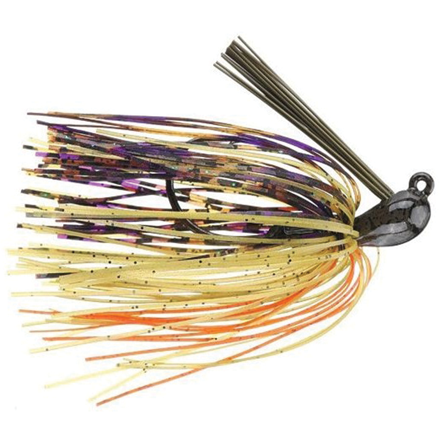 Greenfish Cobb's All Purpose Jig fishing lure with multi-colored skirt in yellow, purple, and orange shades, designed for versatile use in fishing tackle.