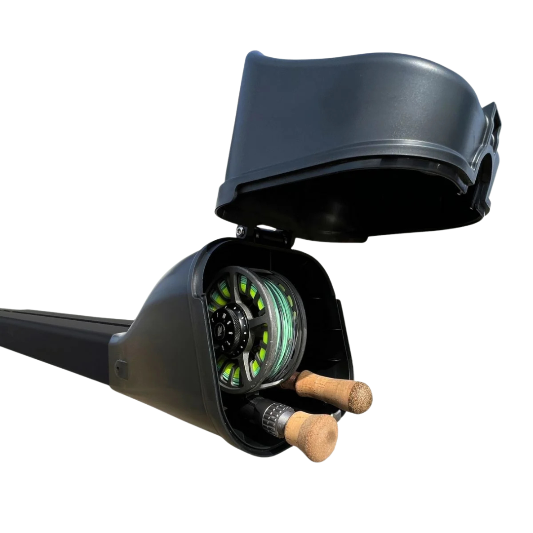 Trxstle CRC System V3.0 compact black fishing rod and reel system with an enclosed fly reel and cork handles for convenient fishing tackle transport