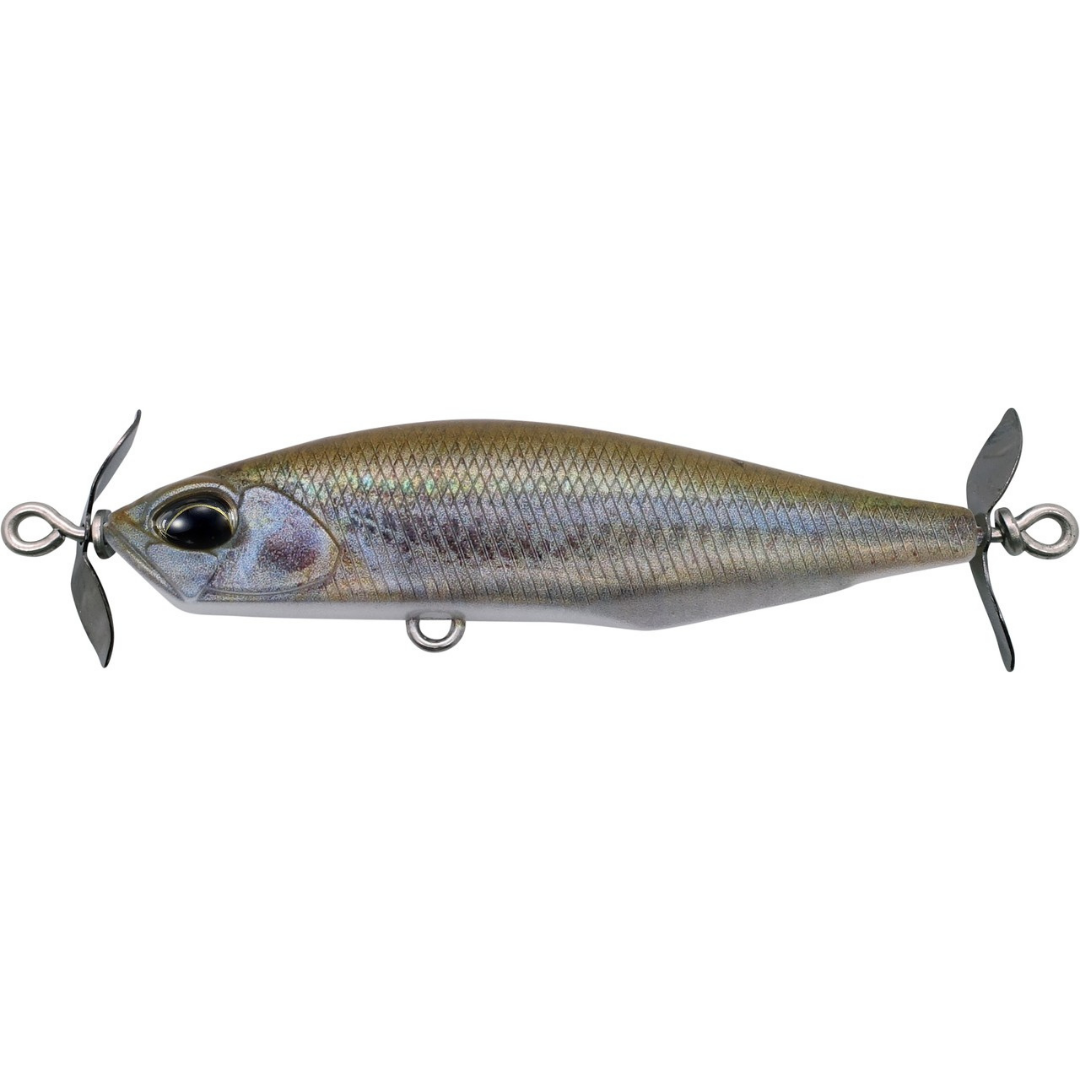 Duo Realis SpinBait 62 Alpha fishing lure with a realistic shad profile metallic finish and dual propellers for freshwater fishing tackle