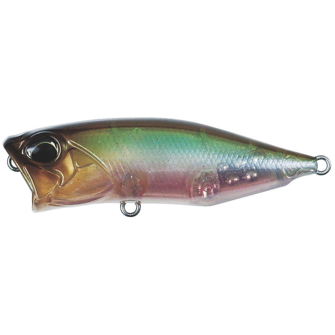Duo Realis Popper 64 realistic blue green and bronze topwater fishing lure with lifelike eyes and durable treble hook attachment points for fishing tackle