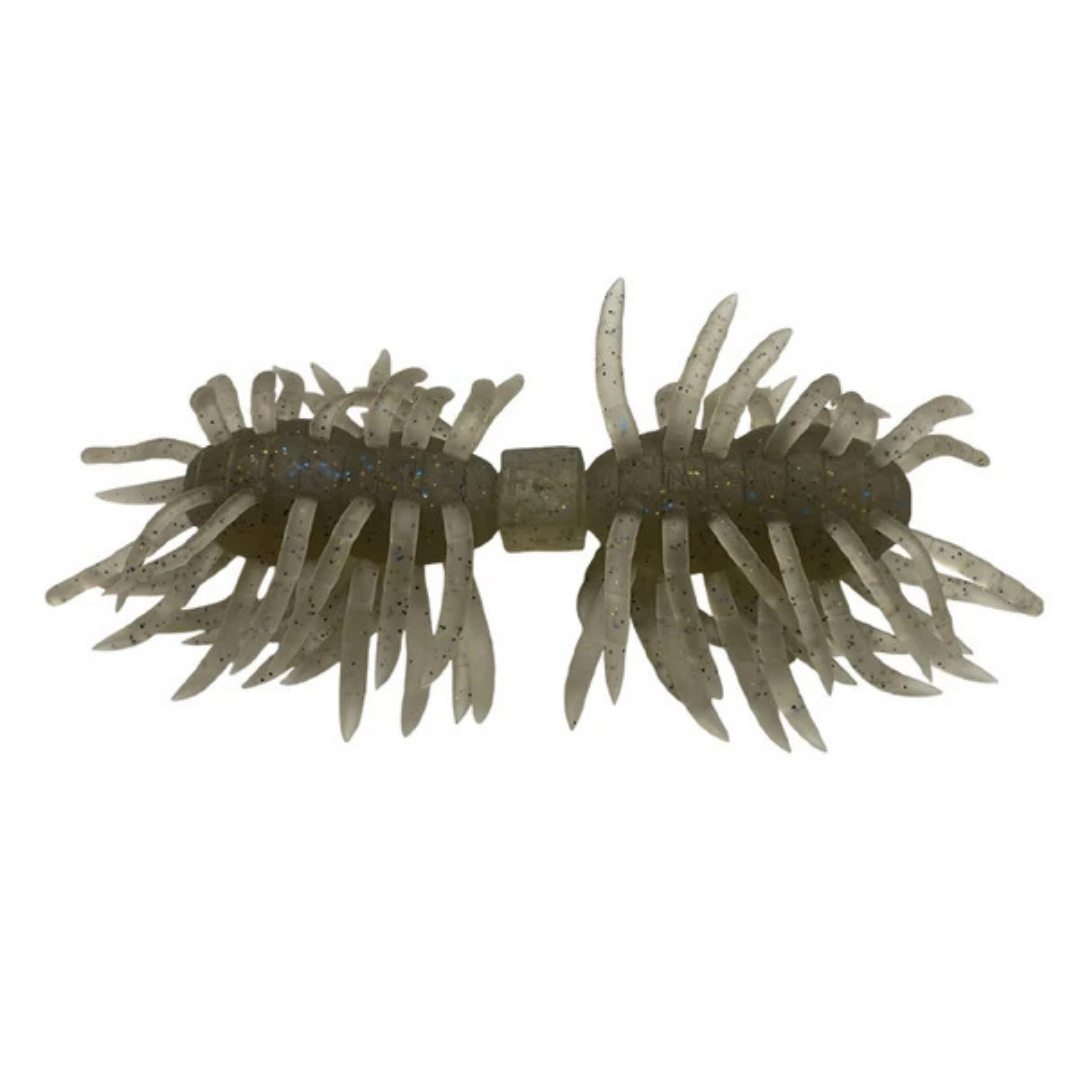 Imakatsu Hairy Spider Kujala 110 soft fishing lure with twin segmented bodies and numerous flexible appendages in a natural dark green speckled finish