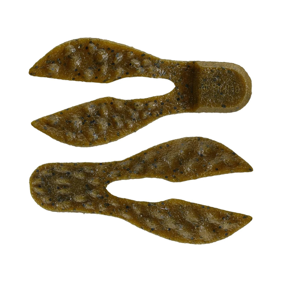 Berkley PowerBait MaxScent Meaty Chunk brown soft plastic fishing lure with glitter and twin tail design for musky fishing tackle