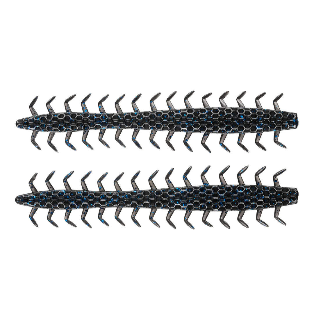 Netbaits Hextek 5" Dirty 30 black and blue segmented fishing lures with multiple flexible appendages for musky fishing tackle
