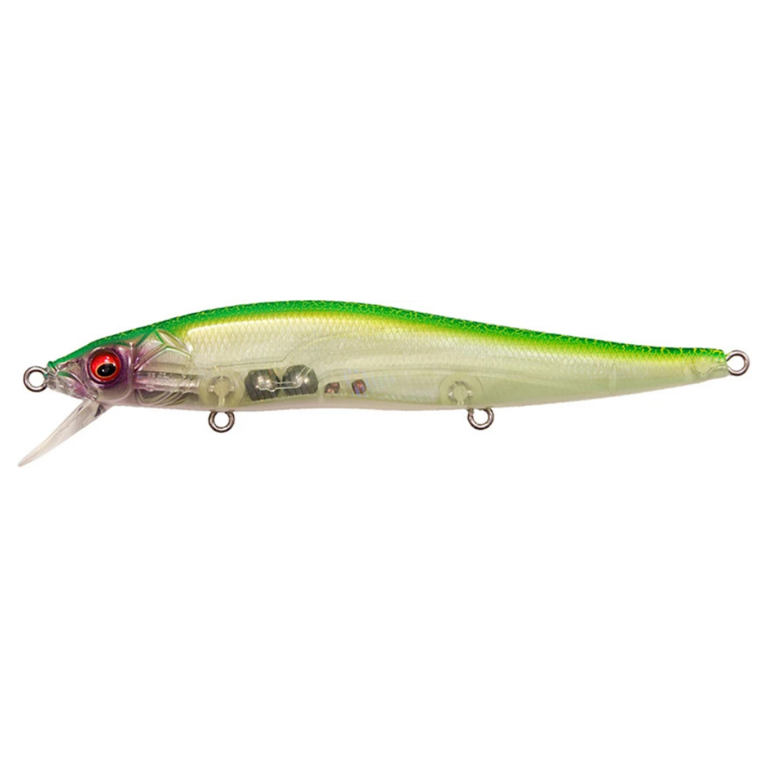 Simulated alt text for Megabass Vision 110 for thorne-bros-custom-rod-tackle.myshopify.com. You are an expert SEO agent. You will generate an ALT text for this image. <Store_Context> Business Details: - Premier Midwest shop specializing in musky tackle...