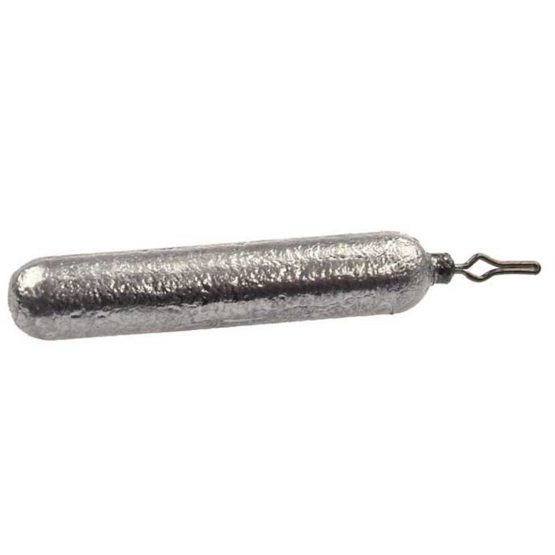 Do-it Molds Finesse Drop-Shot Sinker Mold showing a silver, cylindrical fishing weight with a wire loop attachment designed for precise fishing tackle setups.