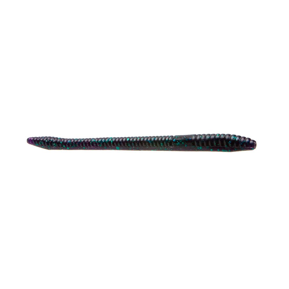 Zoom Finesse Worm fishing lure in dark color with subtle blue and green flecks, designed for finesse fishing techniques and effective as fishing tackle.