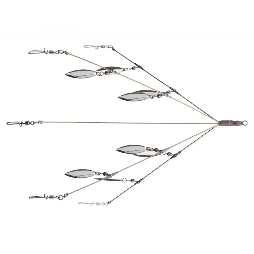 Diamond Baits 6.5" Double Bladed “Diamond Mine” Umbrella Rig featuring multiple metal blades and wire arms designed for fishing tackle use in musky and other freshwater fishing.