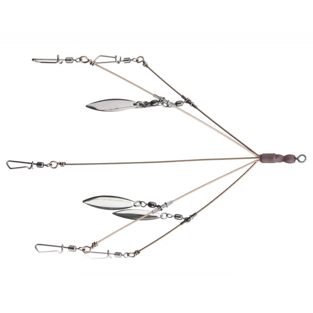 Diamond Baits 4.5" Bladed "Frenzy" Umbrella Rig featuring multiple wire arms with shiny metal blades and swivels designed for musky fishing tackle.