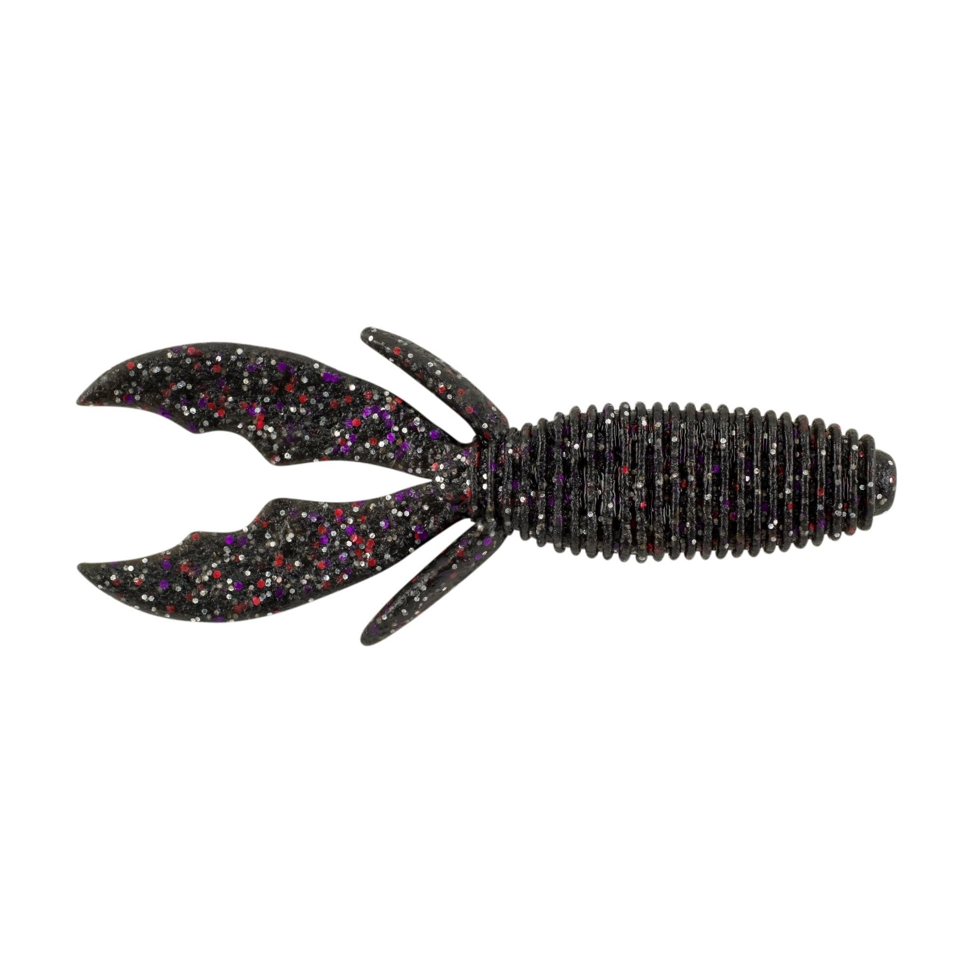 Berkley PowerBait MaxScent Creature Hawg soft fishing lure in dark color with red and purple flecks, designed to mimic a creature bait for effective fishing tackle use.