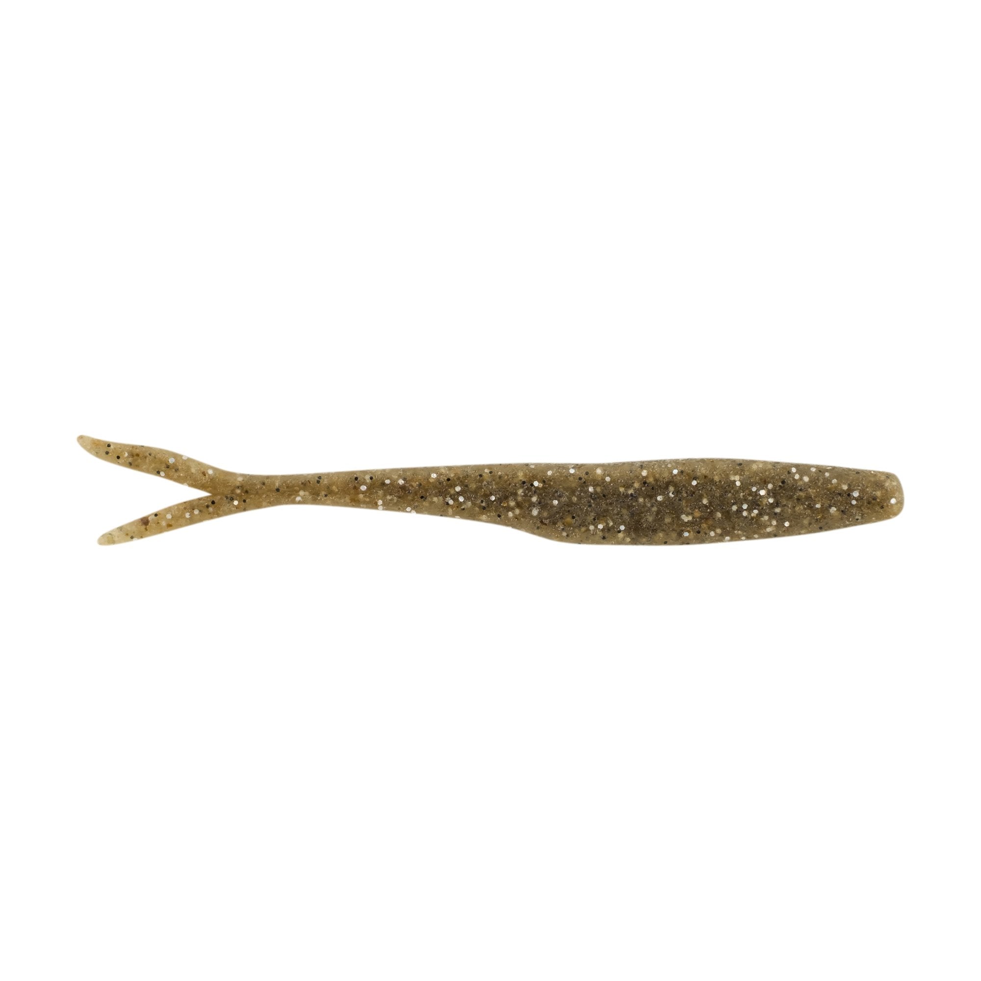 Berkley PowerBait MaxScent Flatnose Minnow soft fishing lure in natural shad color with a forked tail, designed for realistic movement to attract fish.