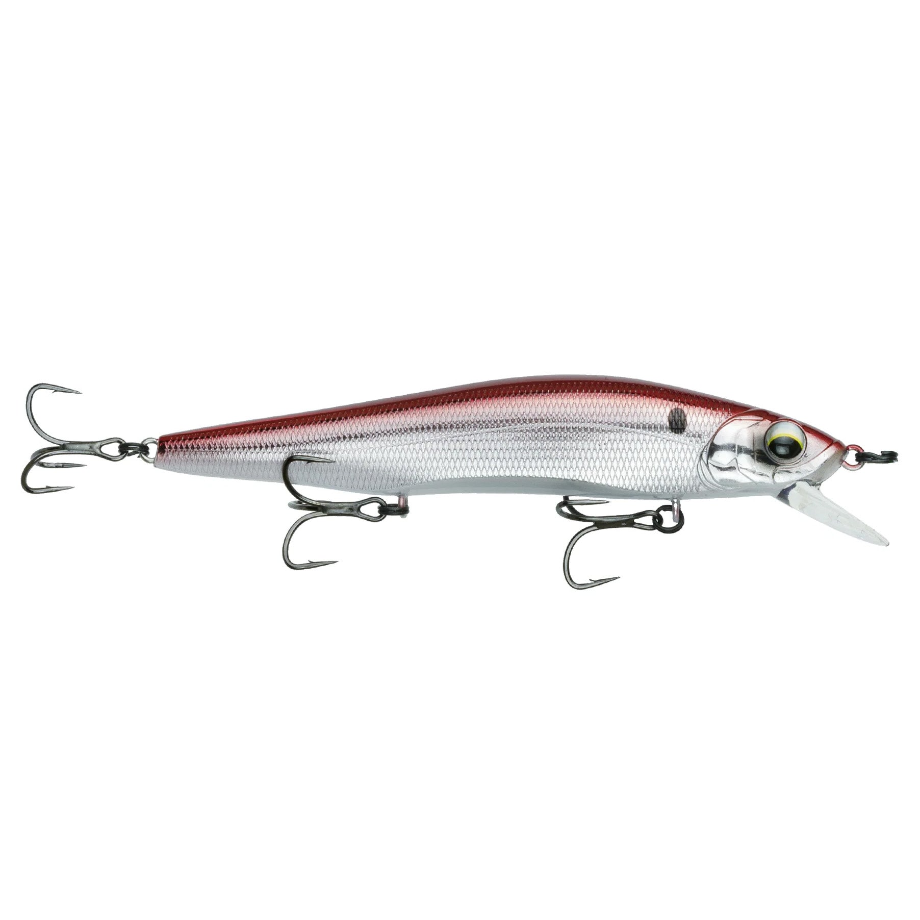 6th Sense Provoke 106X Jerkbait fishing lure in red and silver with three treble hooks designed for aggressive musky fishing tackle and precision action.