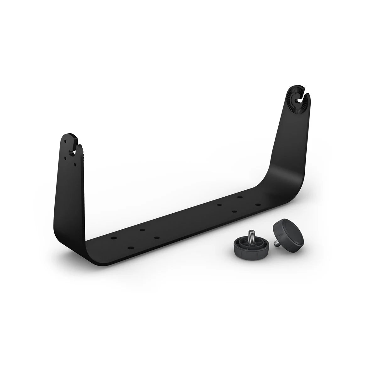 Garmin Bail Mount with Knobs Compatible with ECHOMAP™ Ultra 2 16" Chartplotters pn:010-13352-12, black metal bracket with two detachable knobs for secure mounting of marine electronics.