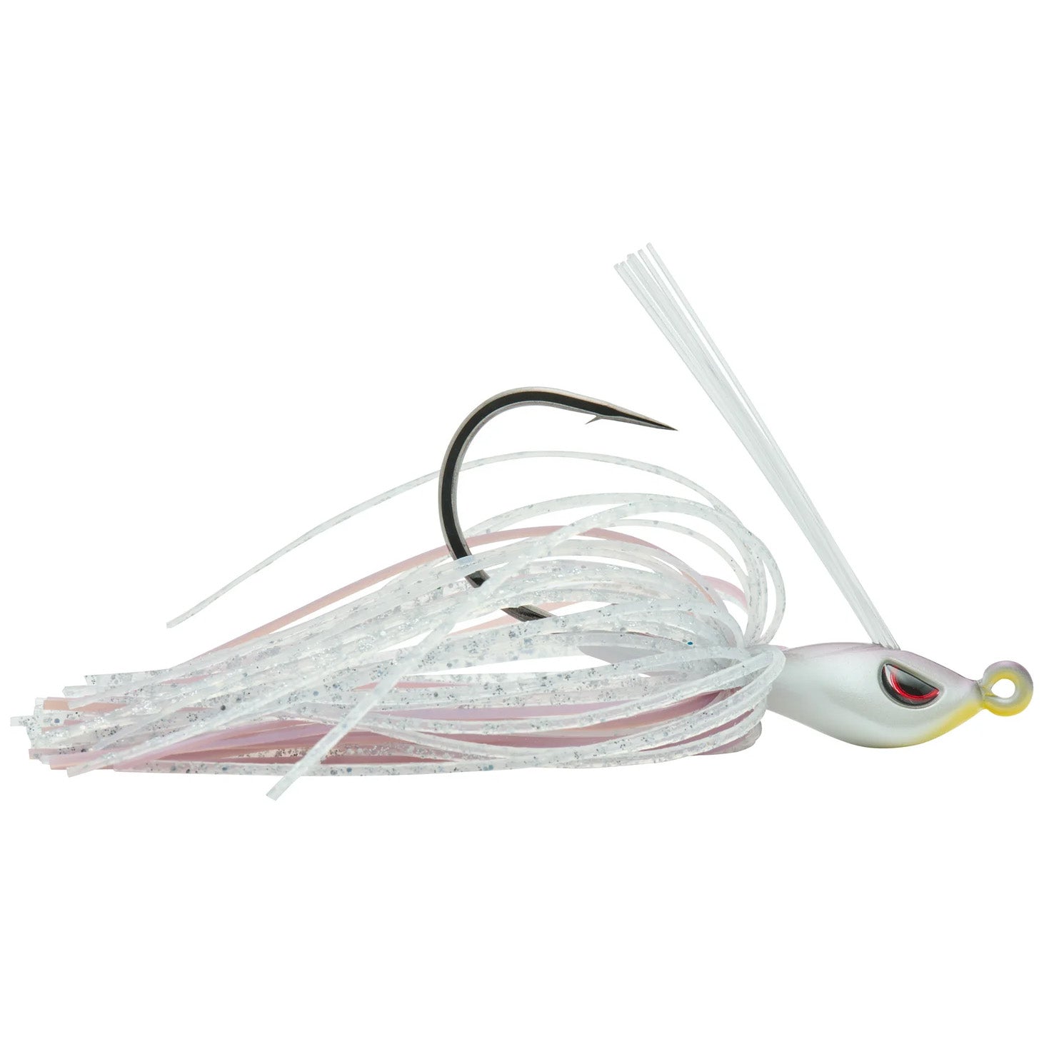 SPRO CJ Swim Jig fishing lure with a sharp hook, white and lavender skirt, and an eye detail, designed for effective fishing tackle use at Thorne Bros.