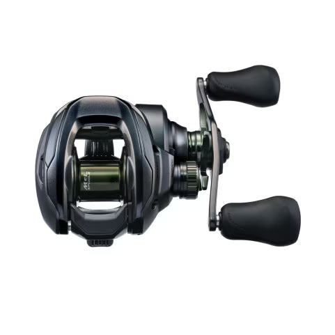 Black and metallic green Shimano Curado DC 150 A (NEW 2026) baitcasting fishing reel with ergonomic double paddle handles designed for smooth casting and control.