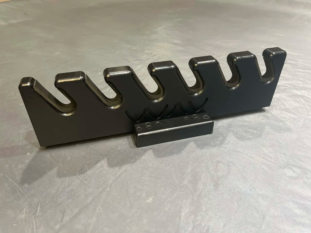 Simulated alt text for Wav Products Rod Holder / Rod Organizer SKU: WAV6 for thorne-bros-custom-rod-tackle.myshopify.com. You are an expert SEO agent. You will generate an ALT text for this image. <Store_Context> Business Details: - Premier Midwest shop specializing in musky tackle...