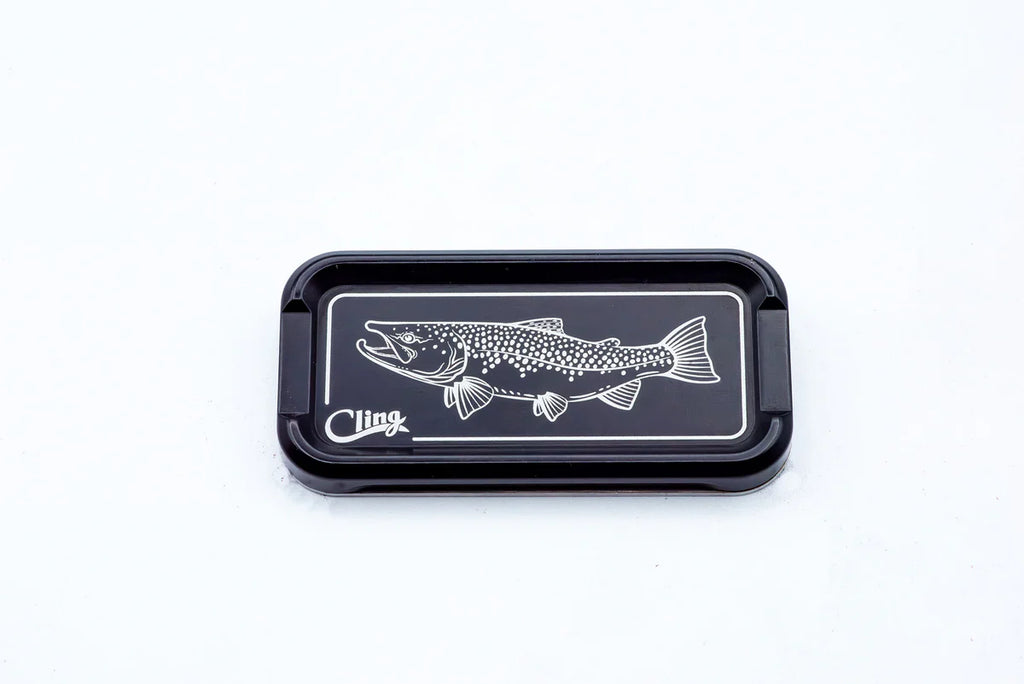 black and white trout with fishing pole Cling Mag Grab Doublestack