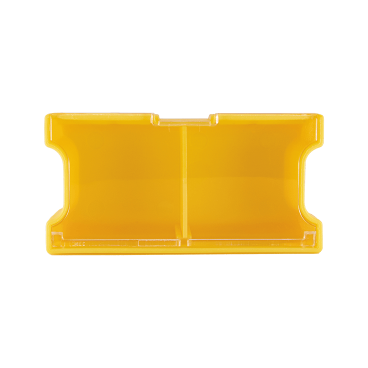 Plano EDGE Hook Retainer in translucent yellow plastic, designed to securely hold fishing tackle in place inside tackle boxes for organized storage.