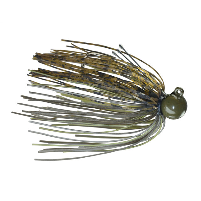 Picasso Lures Tungsten Little Spotty Finesse Jig in green pumpkin color with skirted body and sharp hook designed for fishing tackle and finesse angling.
