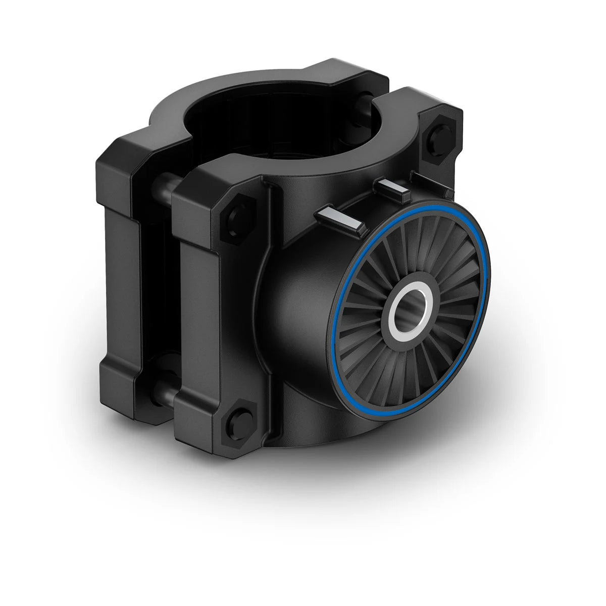 Shaft Mount for the LiveScope™ 2 Transducer Series 0 Degrees, a black durable mounting bracket designed for secure attachment of marine electronics, featuring a circular base with radial grooves and bolt holes.
