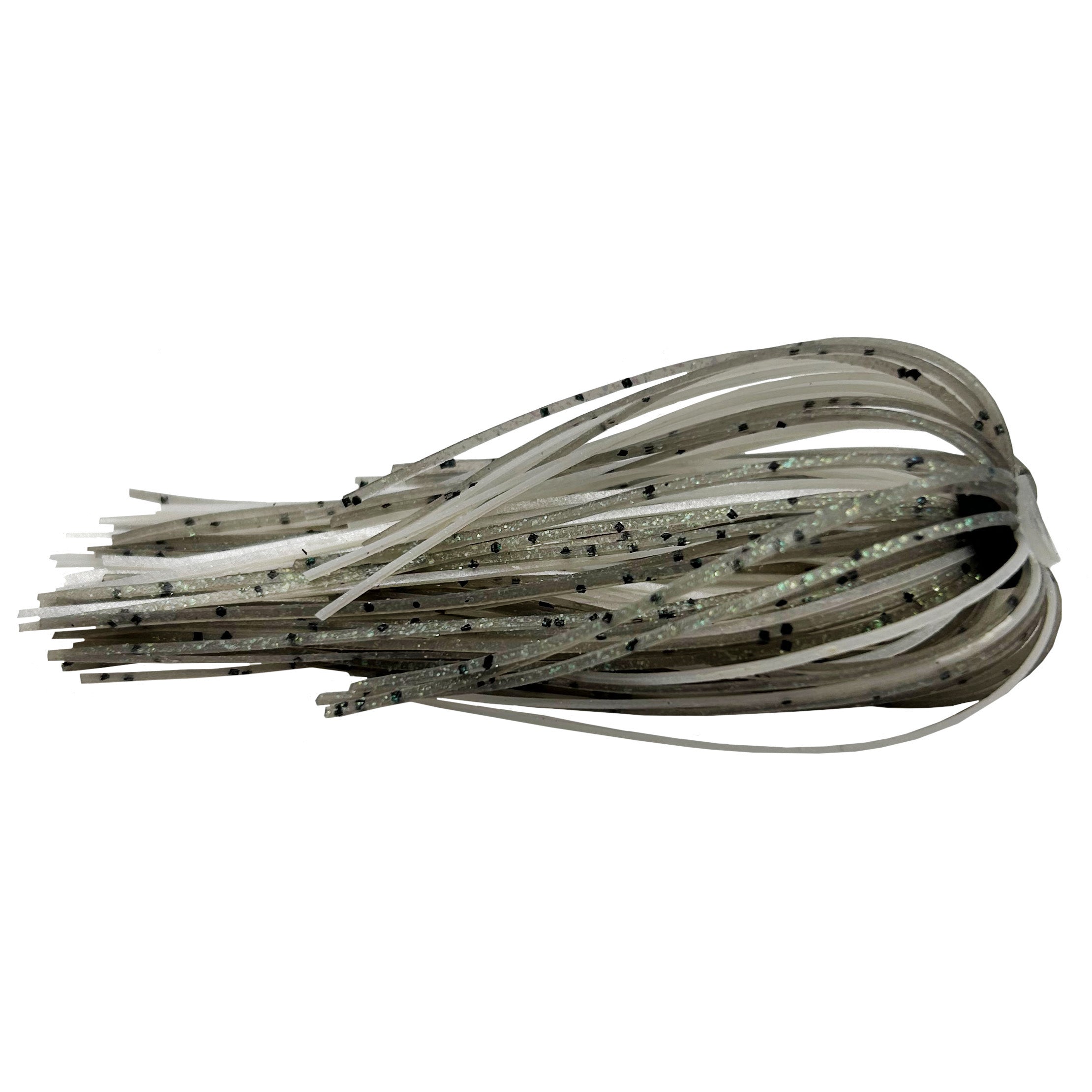 Outkast Tackle Swim Jig Skirts in translucent gray with black flecks, designed for fishing tackle to enhance lure action and attract fish.
