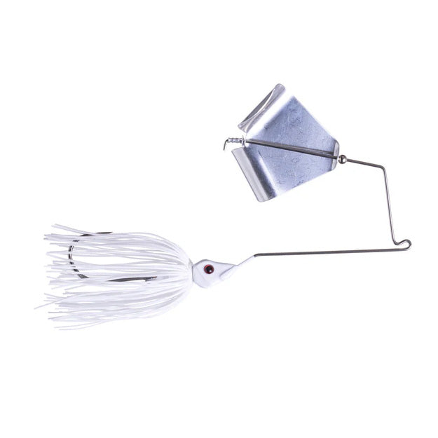 Epic Baits Slow Roll'r Buzzbait fishing lure with a shiny silver blade and white skirt designed for effective freshwater fishing tackle.