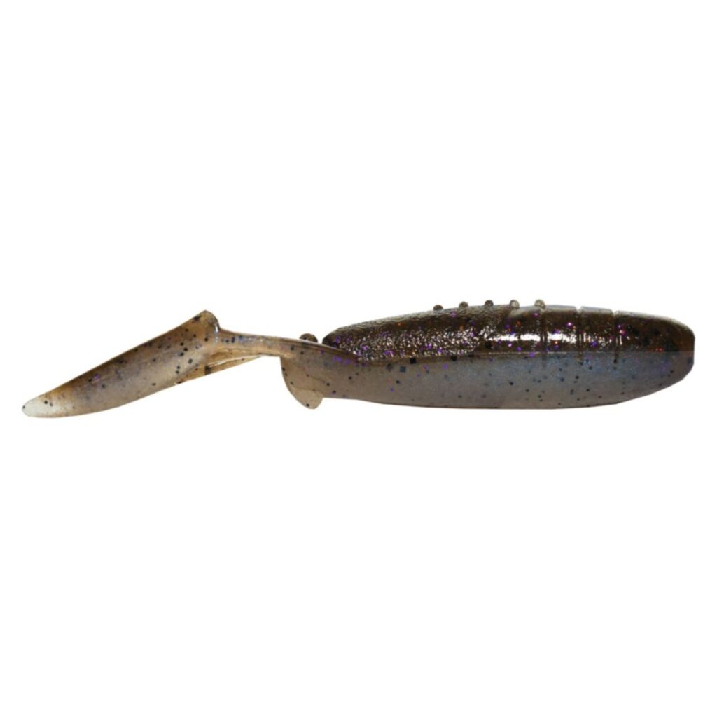 Keitech 3.5" Glide Camaron fishing lure in natural shades, designed for lifelike swimming action to attract musky and other freshwater game fish.