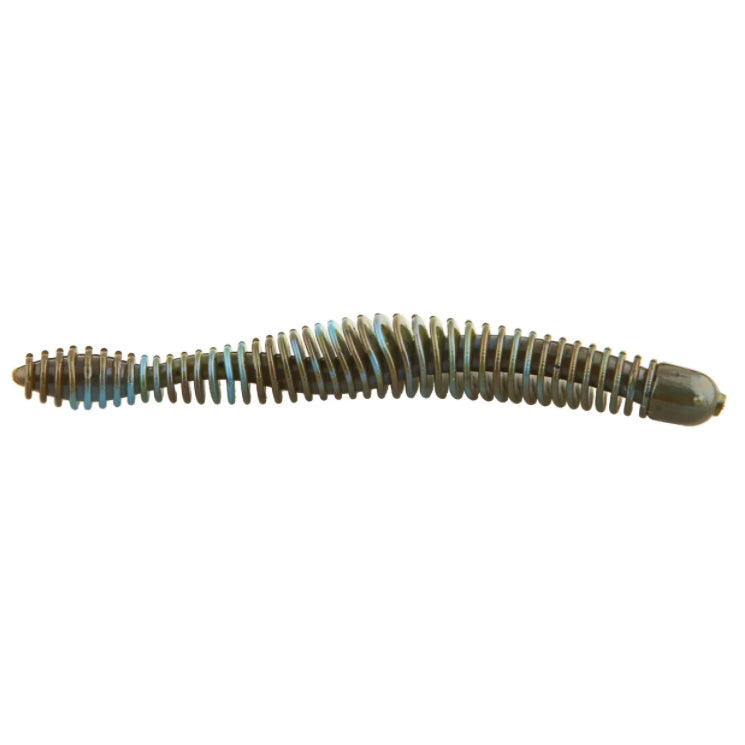 Big Bite Baits Russ Lane Coontail Worm fishing lure in segmented, ribbed design with blue and brown tones, ideal for musky fishing tackle.