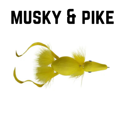 yellow foam duck fly with text overlay musky and pike