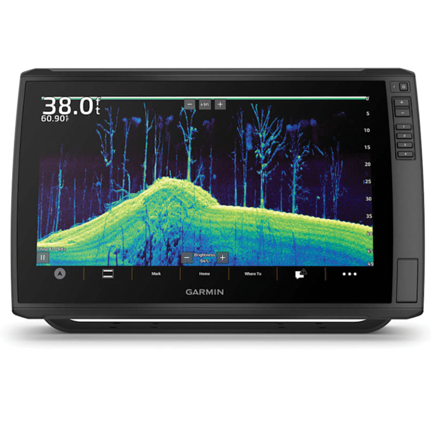 Garmin EchoMap 166SV UHD2 (No Transducer) marine electronics device with high-resolution color display showing underwater sonar imaging for fishing and navigation.