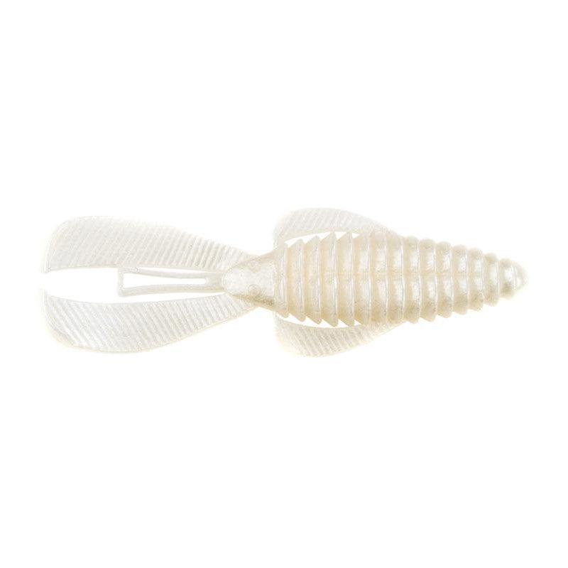 Strike King Rage Bug fishing lure in a pearly white color, featuring a ribbed body and two paddle-like appendages designed for lifelike movement in water.