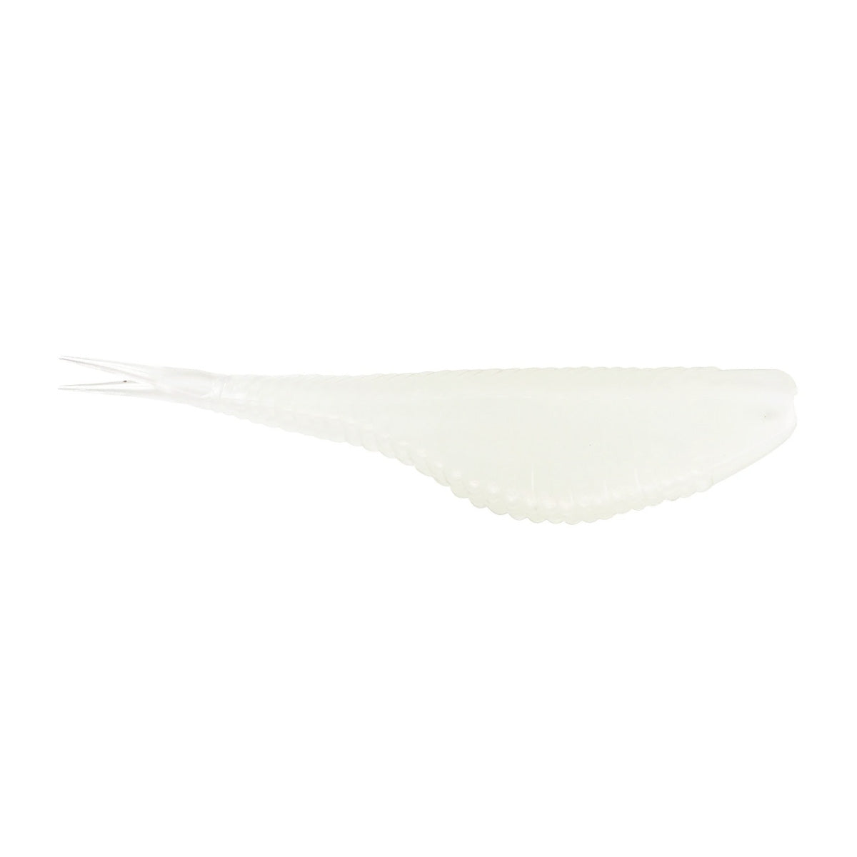 Damiki Fat Armor Shad soft fishing lure in translucent pearl white, designed for realistic action in water, ideal for freshwater fishing tackle.