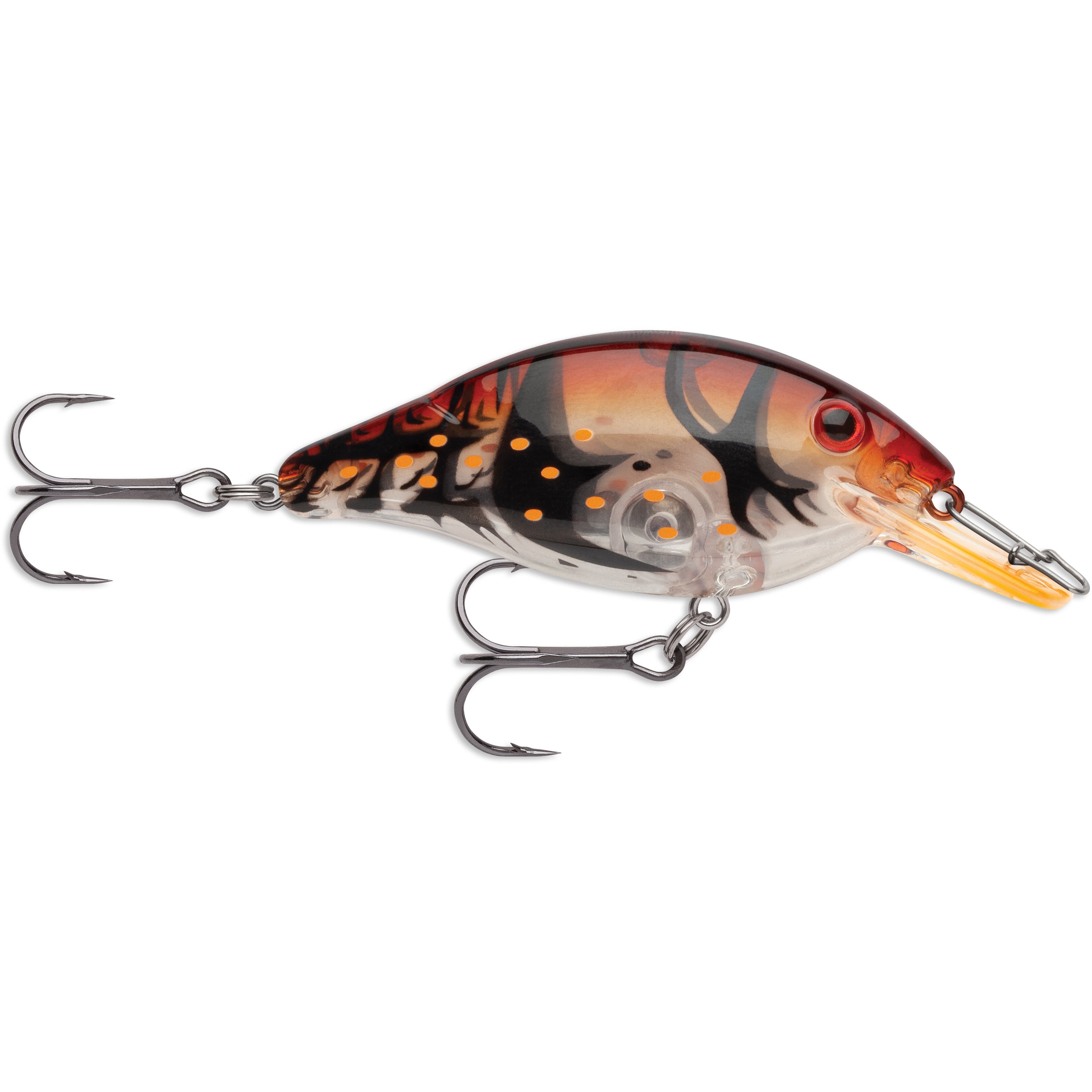 Storm Speed Trap Crankbait fishing lure with a detailed brown and orange crawfish pattern, featuring two sharp treble hooks and a clear diving lip for freshwater fishing tackle.