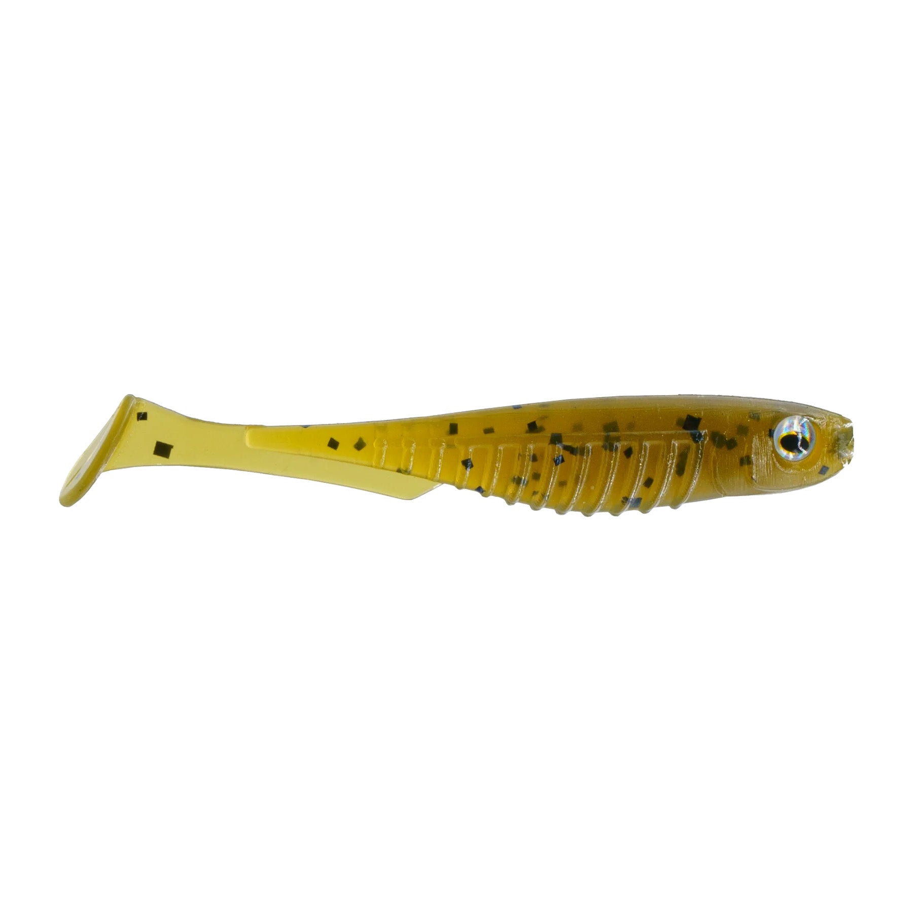 6th Sense Party Minnow 3.0 soft plastic fishing lure in translucent greenish-yellow with black flecks, designed to imitate a small baitfish for fishing tackle.