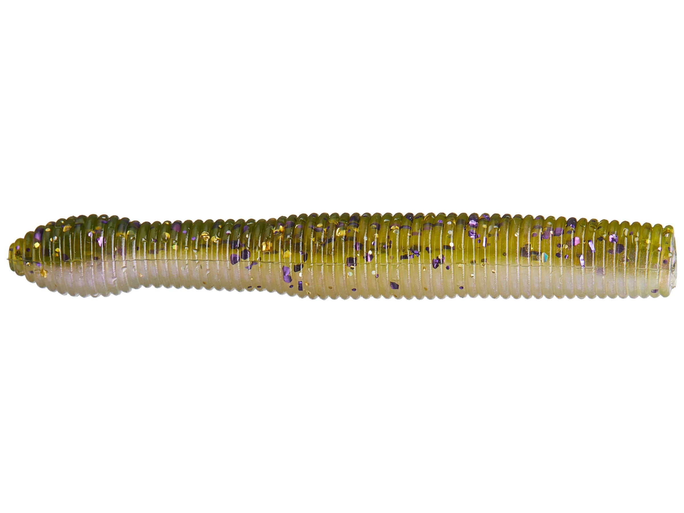 X-Zone Ned Zone fishing lure in translucent green with purple and black flecks, designed for freshwater fishing and effective for bass and other species.