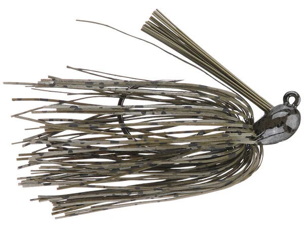 Greenfish Cobb's All Purpose Jig fishing lure with a weighted head and skirt strands in natural green and brown tones designed for versatile fishing tackle use.