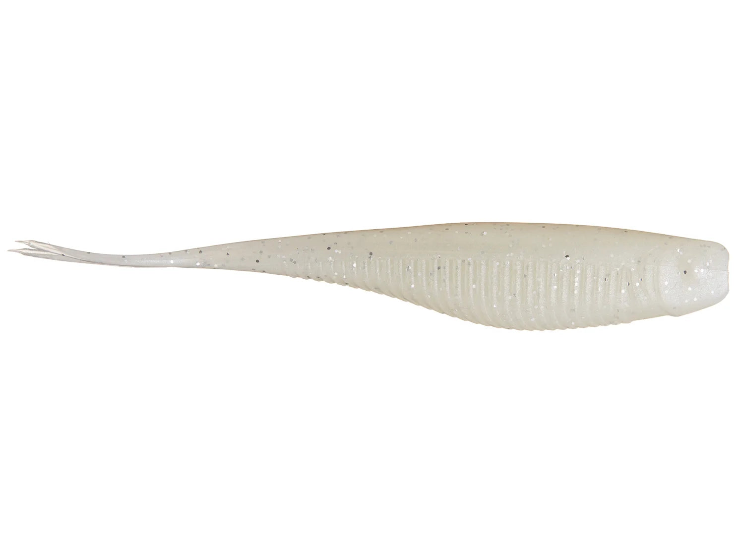 X-Zone Rally Shad fishing lure in translucent pearly white with subtle glitter, designed to mimic a small baitfish for effective fishing tackle use.