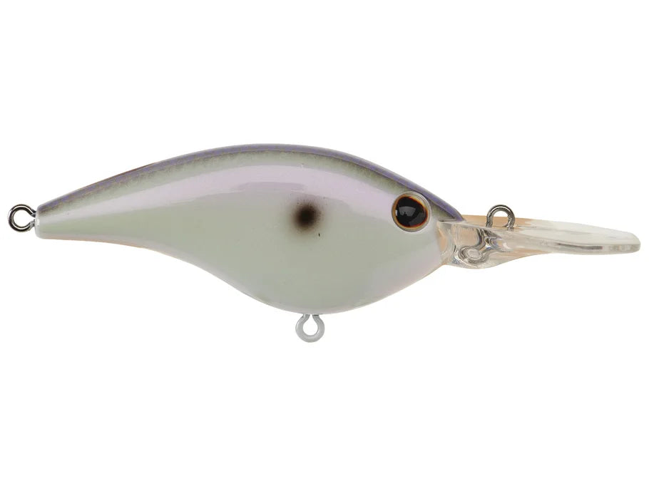 Berkley Frittside 7 Crankbait fishing lure with a pearlescent, light gray body, detailed eyes, and a clear plastic diving lip designed for effective fishing tackle use.