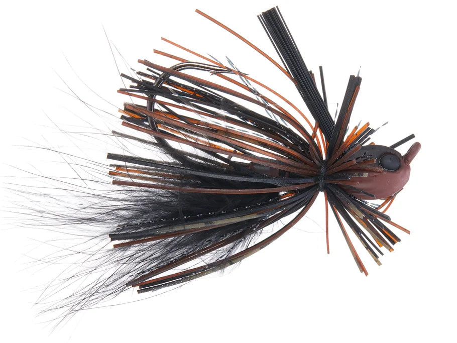 Beast Coast Hustler Hybrid Finesse Jig fishing lure featuring black and brown skirt material with a weighted head designed for precision freshwater fishing tackle.