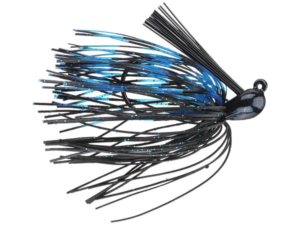 Greenfish Cobb's All Purpose Jig fishing lure in black and blue colors with a weighted head, skirted body, and weed guard, designed for freshwater fishing tackle use.